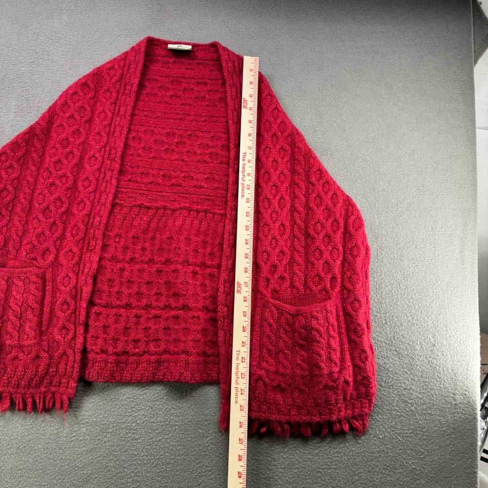 Carraig Donn Shawl Wrap Women OS Red Cable Knit Merino Wool Fringe Fisherman - Picture 5 of 8